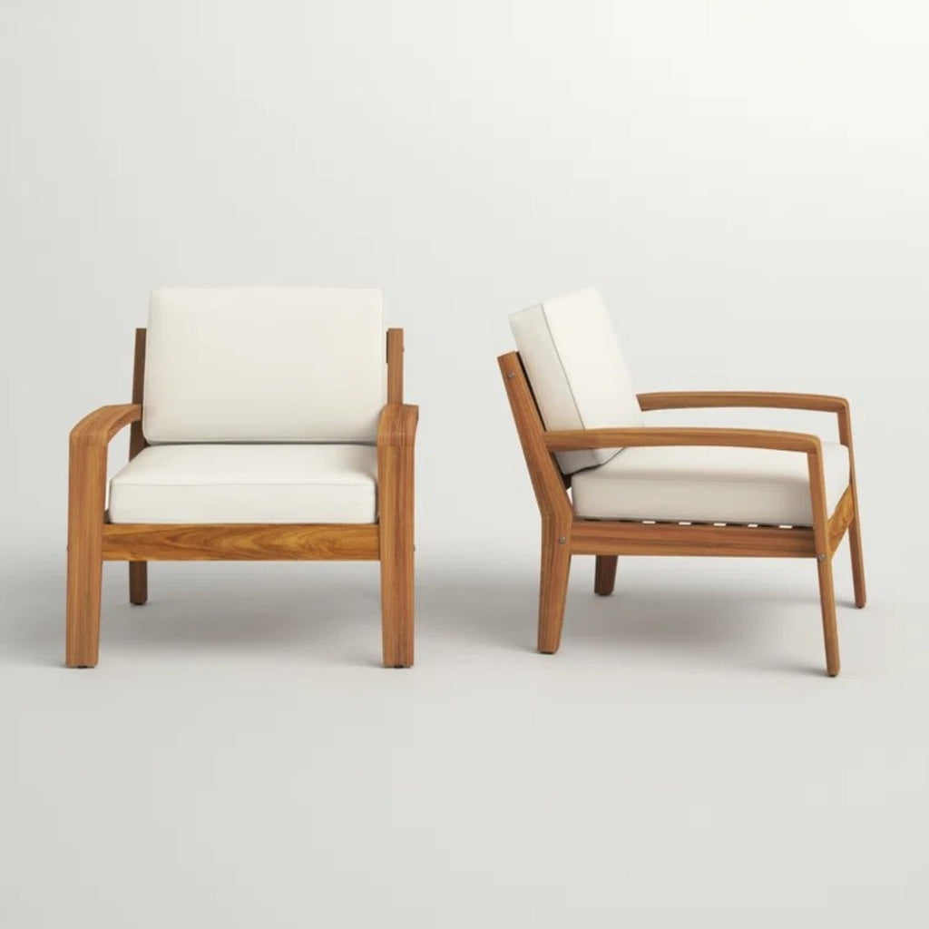 Acacia Wood Garden Club Chair Set With Beige Cushions - ZAR Design Home Collection