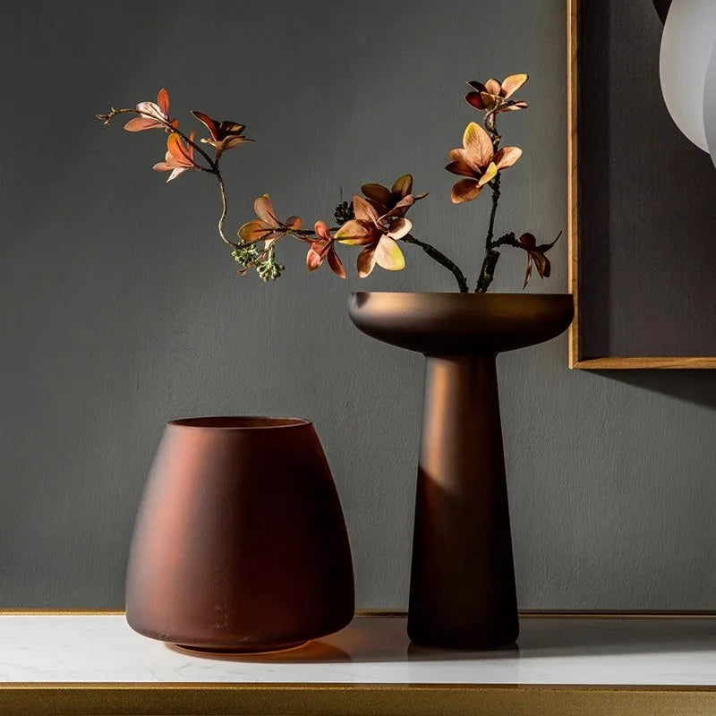 Modern Frosted Glass Pedestal Vase for Living Room - ZAR Design Home Collection