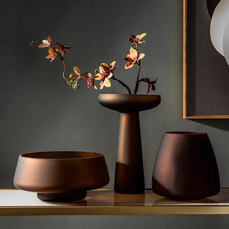 Modern Frosted Glass Pedestal Vase for Living Room - ZAR Design Home Collection