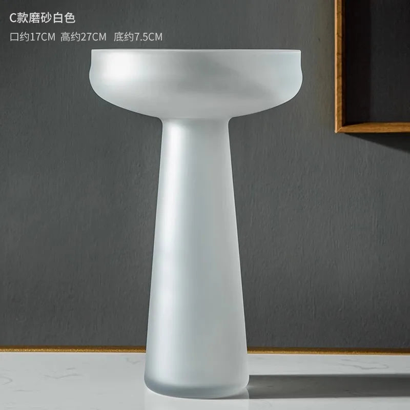 Modern Frosted Glass Pedestal Vase for Living Room - ZAR Design Home Collection