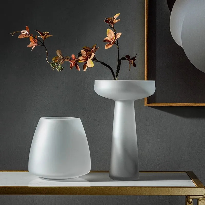 Modern Frosted Glass Pedestal Vase for Living Room - ZAR Design Home Collection