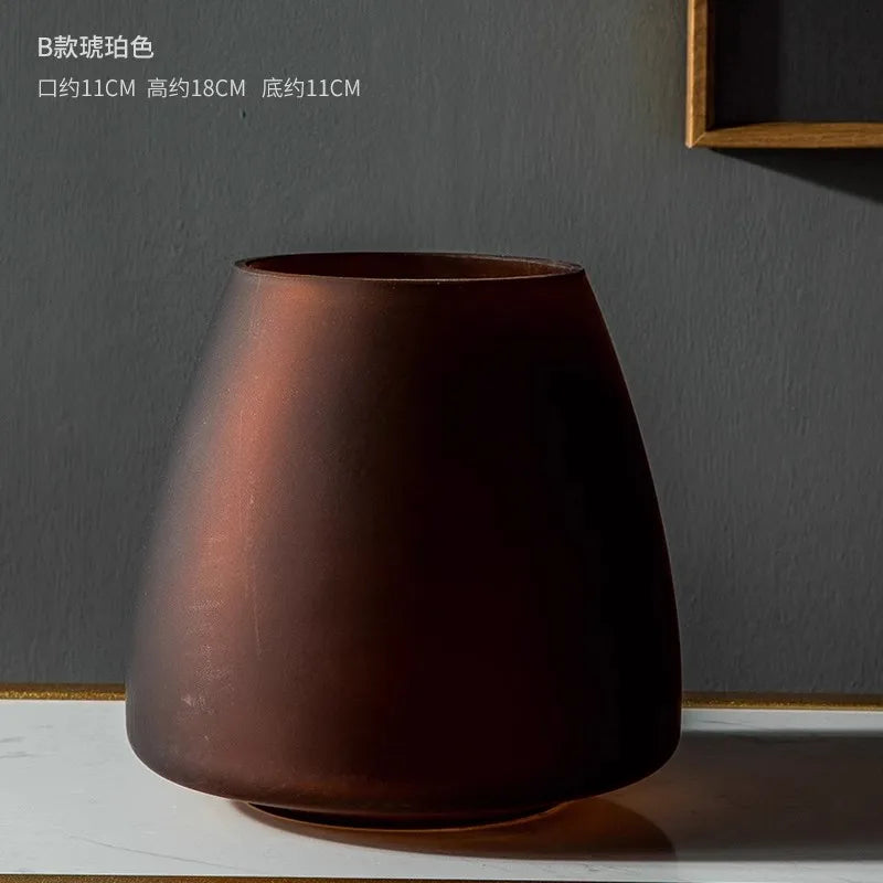 Modern Frosted Glass Pedestal Vase for Living Room - ZAR Design Home Collection