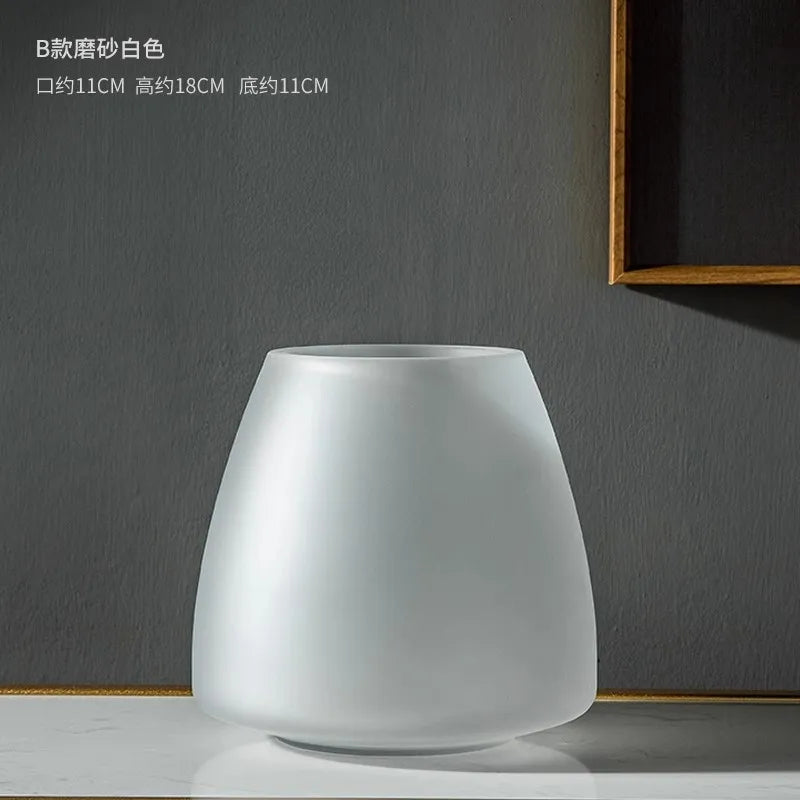 Modern Frosted Glass Pedestal Vase for Living Room - ZAR Design Home Collection