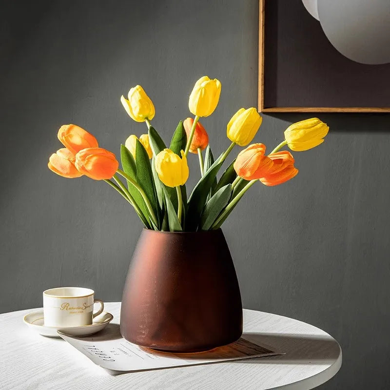 Modern Frosted Glass Pedestal Vase for Living Room - ZAR Design Home Collection