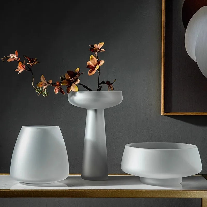 Modern Frosted Glass Pedestal Vase for Living Room - ZAR Design Home Collection