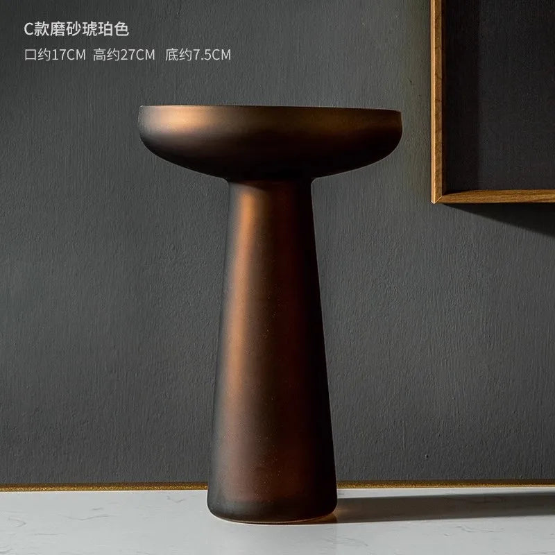 Modern Frosted Glass Pedestal Vase for Living Room - ZAR Design Home Collection