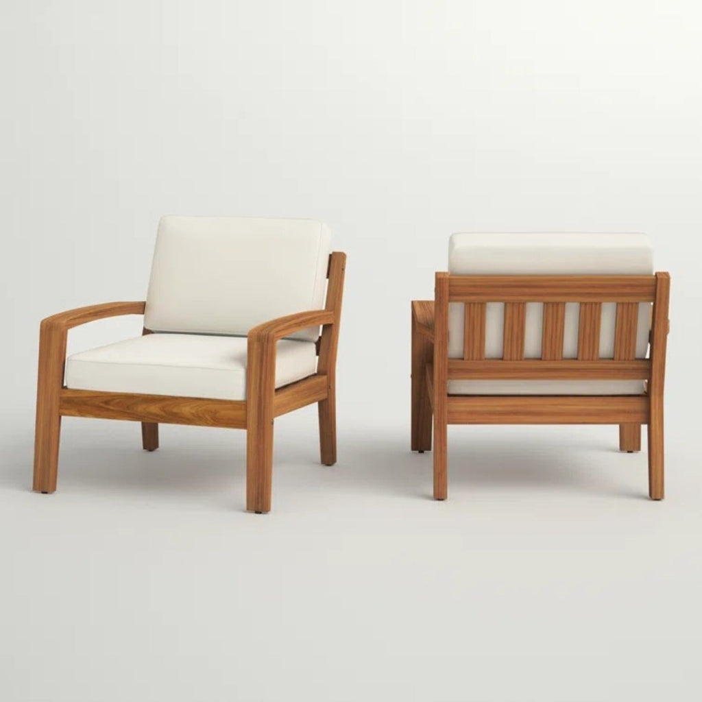 Acacia Wood Garden Club Chair Set With Beige Cushions - ZAR Design Home Collection