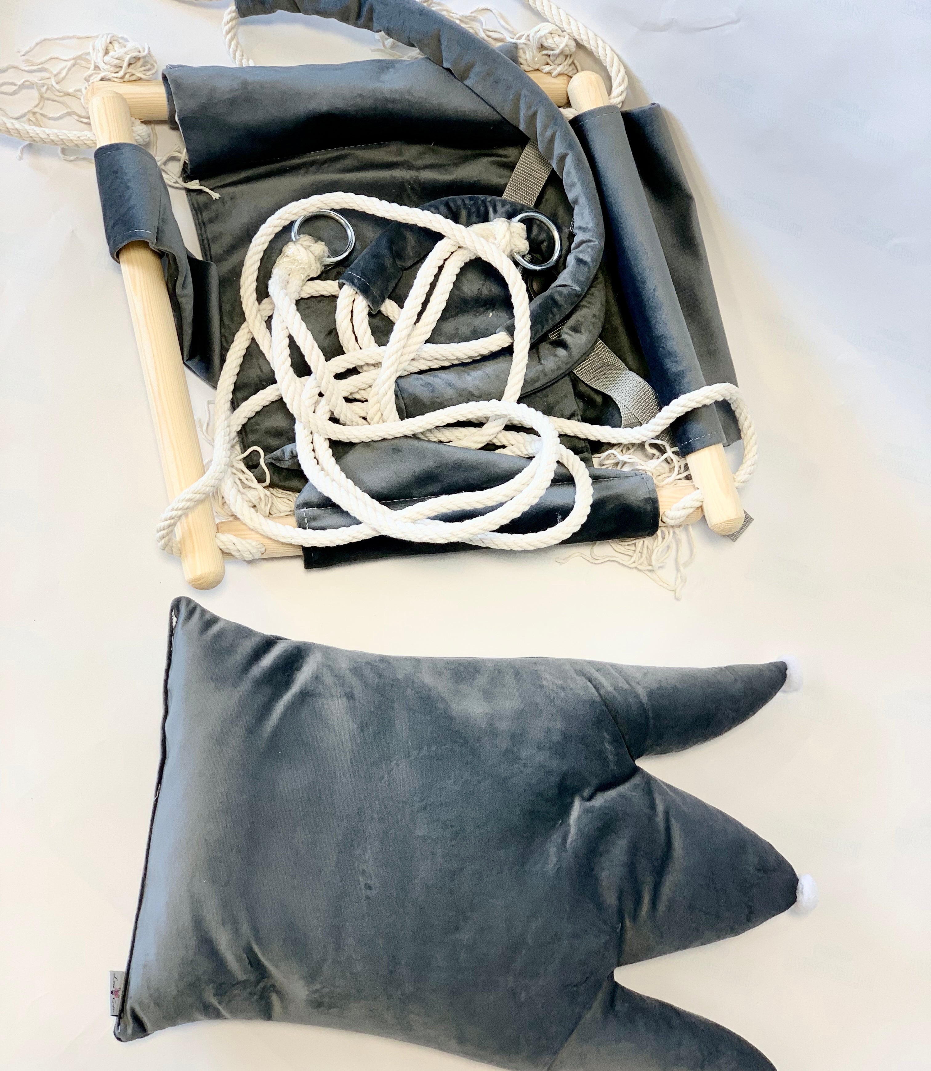 Grey Crown Cushion Wooden Baby Swing Indoor - ZAR Design Home Collection