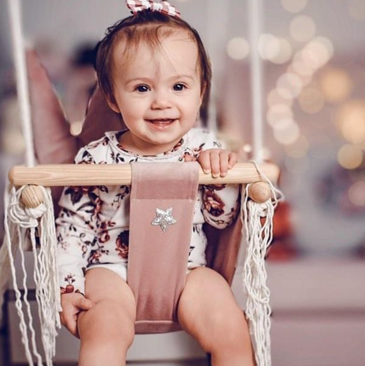Dusty Pink Crown Cushion Wooden Baby Swing - ZAR Design Home Collection