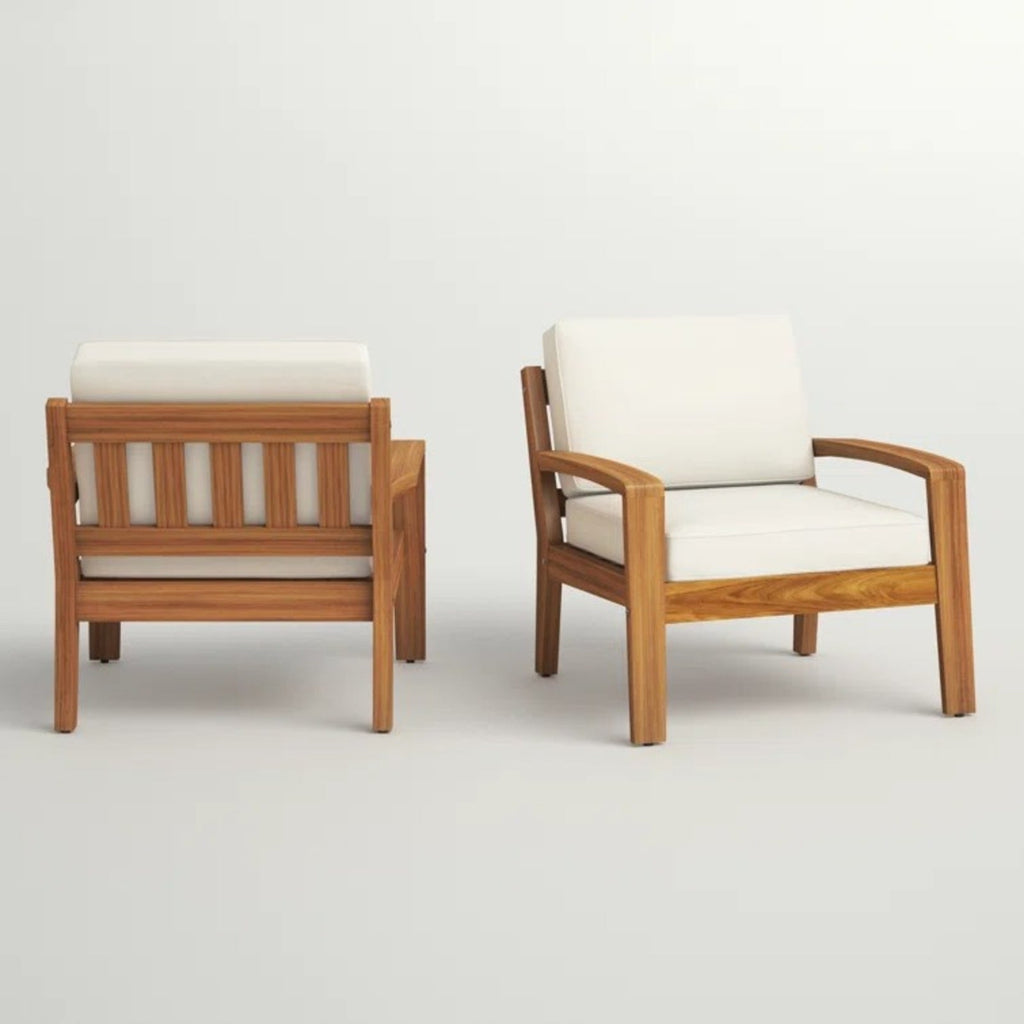 Acacia Wood Garden Club Chair Set With Beige Cushions - ZAR Design Home Collection
